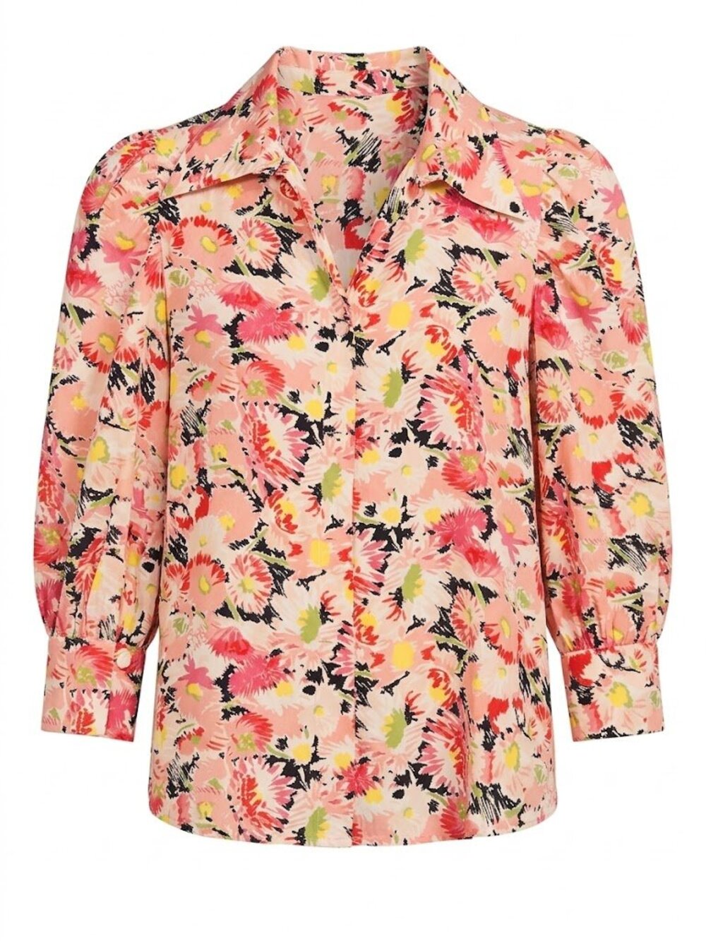 Stella McCartney Poplin Floral Button-Up Blouse in Pink & Coral